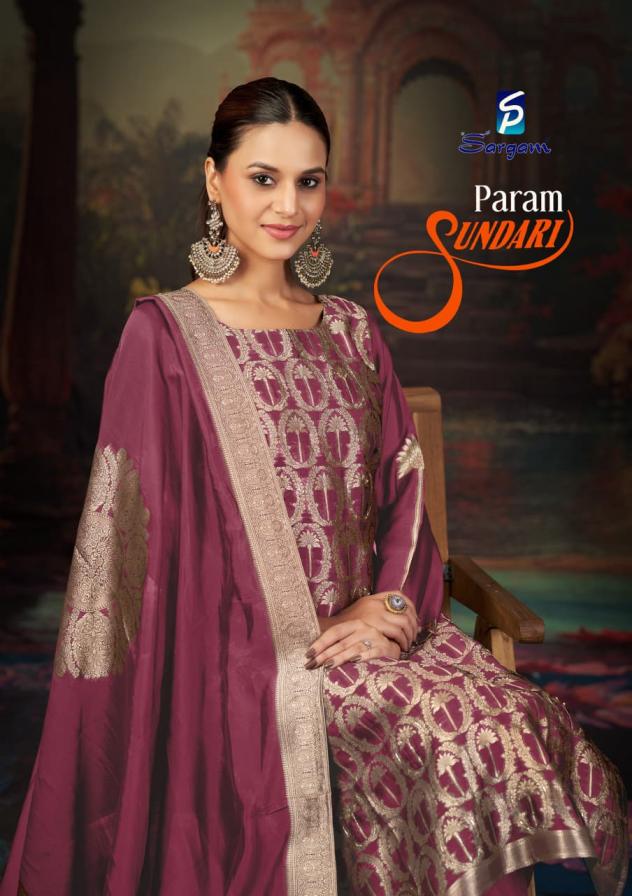 SUNDARI BY SARGAM PRINTS PRETTY BANGLORY SILK JACQUARD LADIES SUITS 