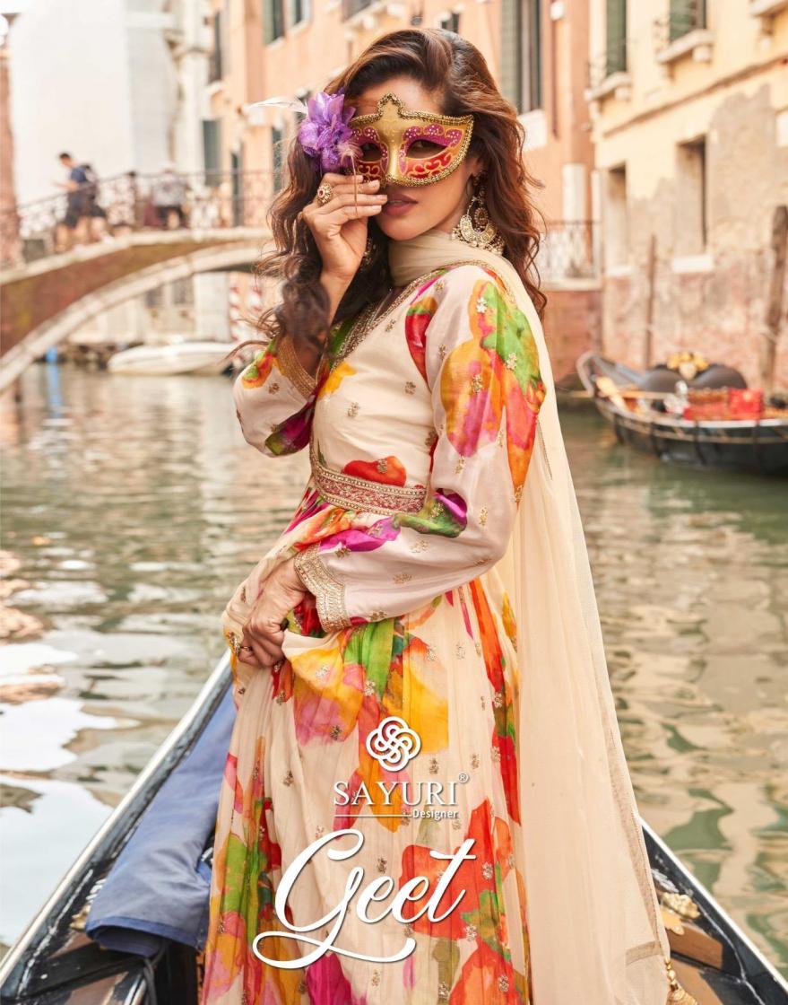 GEET BY SAYURI DESIGNER FULLY STITCH CHINON SILK GOWN WITH DUPATTA 