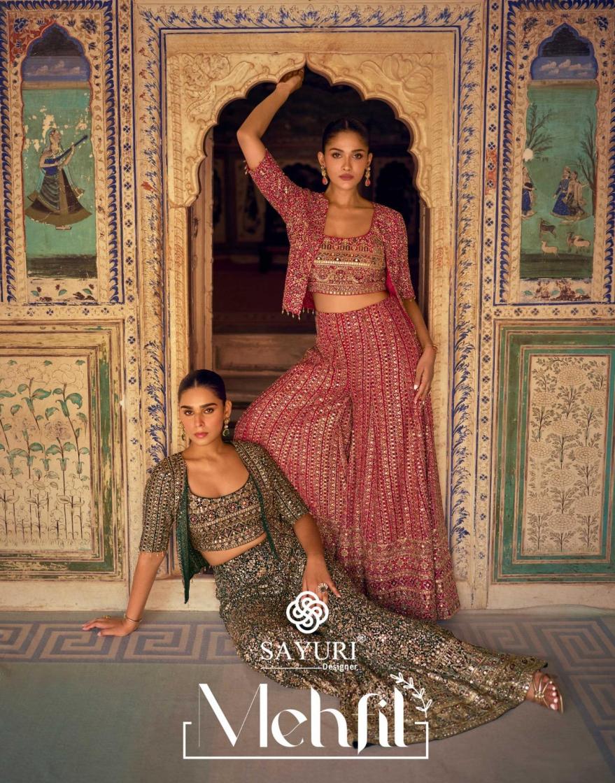 MEHFIL SAYURI DESIGNER READYMADE GEORGETTE WESTERN PLAZZO BLOUSE WITH JACKET DRESS