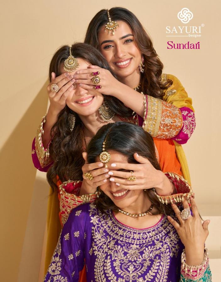 SUNDARI BY SAYURI DESIGNER READYMADE CHINON SILK PLAZZO SUITS 