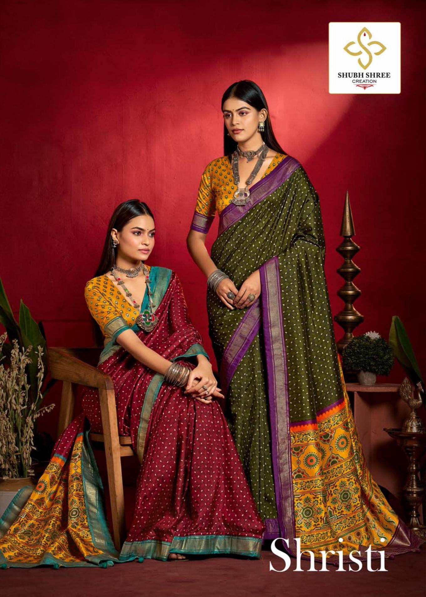 SHUBH SHREE CREATION SHRISTI STYLISH VELVET TUSSER SILK SAREES 