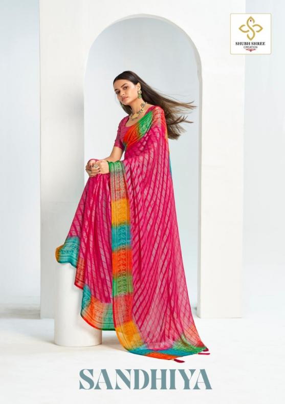 SANDHIYA BY SHUBH SHREE CREATION AMAZING CHIFFON CHEQS BRASSO SAREE