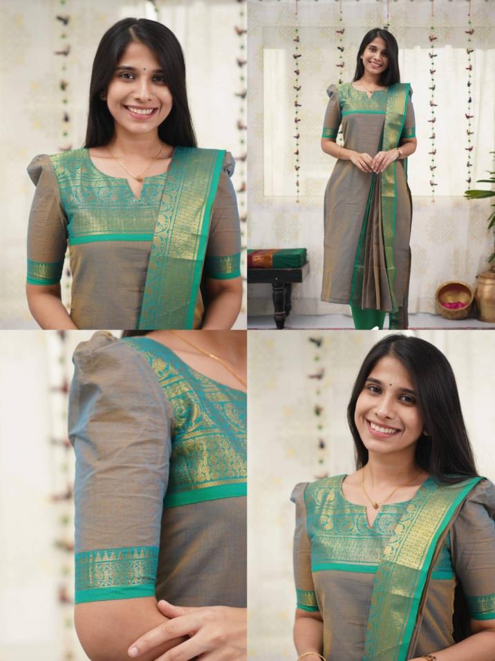 SILK COTTON FULLY STITCH INTRICATE WEAVING WORK KURTI WITH DUPATTA 