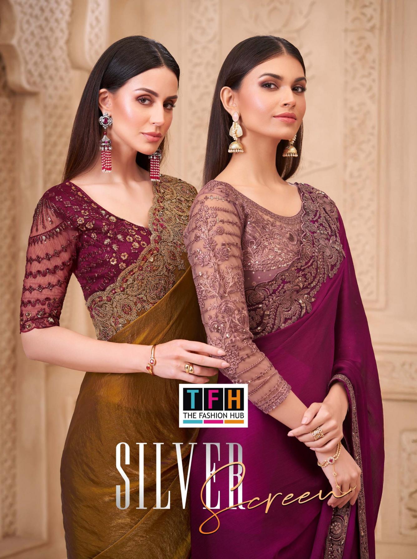 TFH SILVER SCREEN VOL 22 PARTY WEAR SARTIN GEORGETTE SAREE