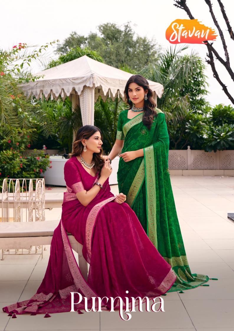 PURNIMA BY STAVAN MOSS GEORGETTE WEAVING JACQUARD SAREE ONLINE 