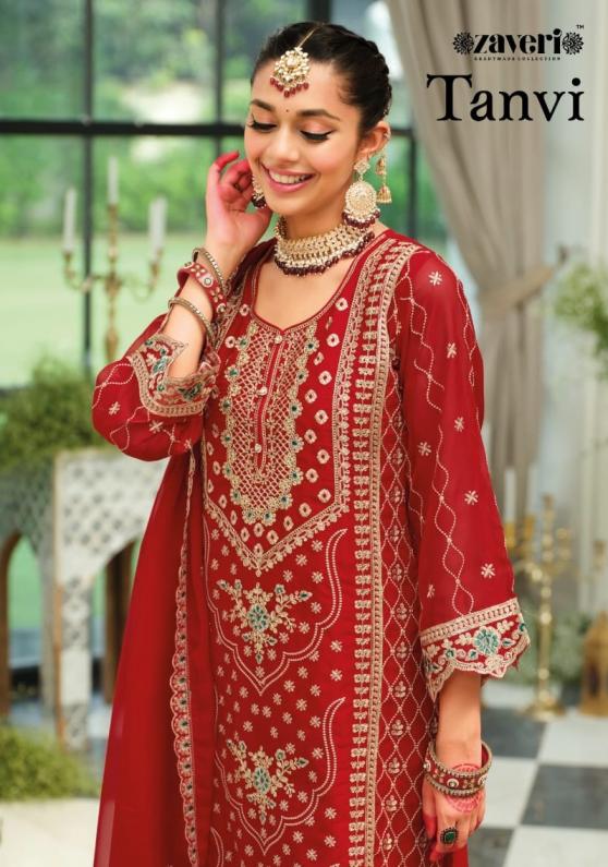 ZAVERI TANVI ORGANZA EMBROIDERY WORK FULL STITCH PAKISTANI SUITS 