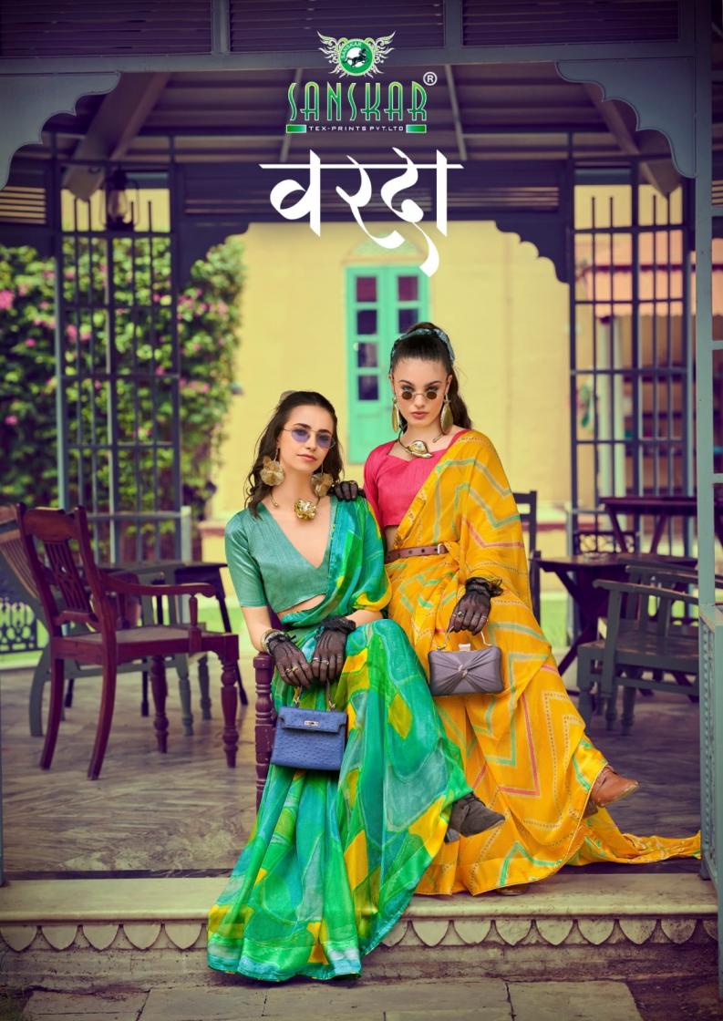 SANSKAR TEX PRINTS VARDA SHOP TRENDY GEORGETTE CHIFFON SAREES 