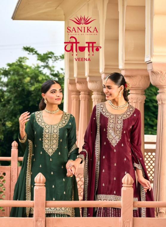 SANIKA FASHION VEENA CHINON SILK AMAZING FULL STITCH KURTI LEHENGA WITH DUPATTA  