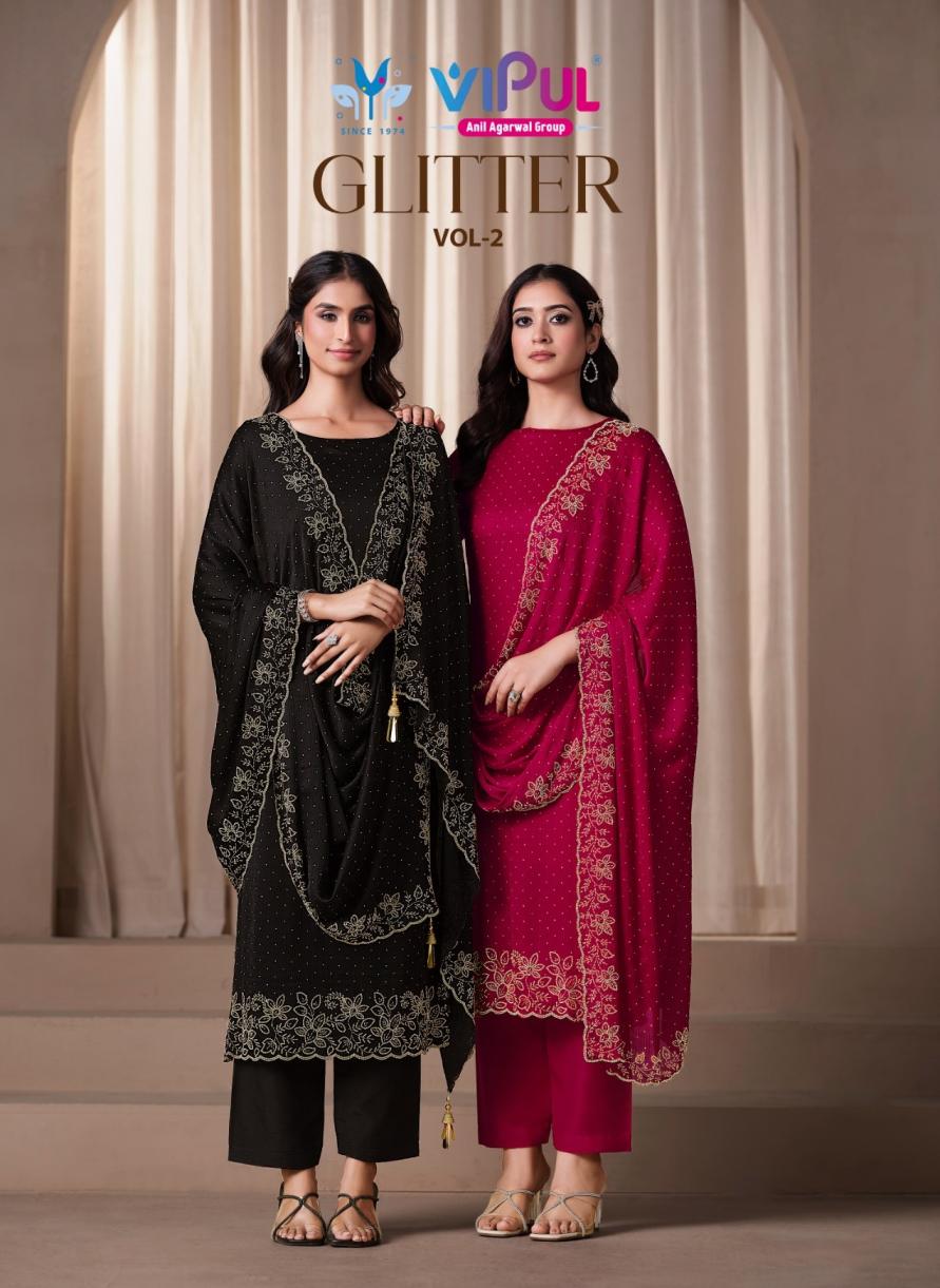 GLITTER VOL 2 BY VIPUL SATIN CHIFFON UNIQUE 3PCS DRESS
