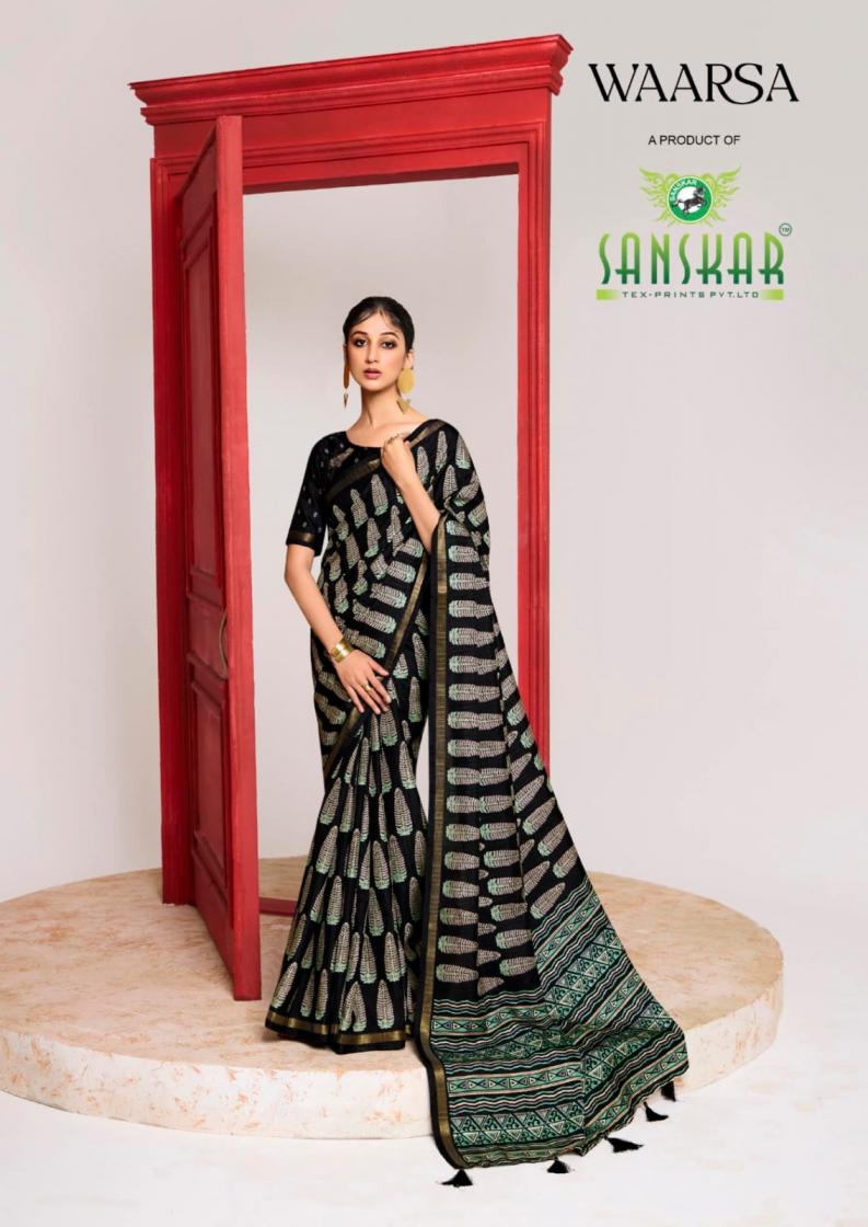 SANSKAR TEX PRINTS WAARSA AMAZING CRUSH SILK SAREE ONLINE 