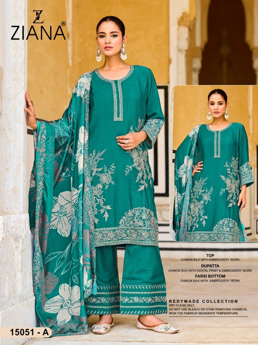15061 BY ZIANA READYMADE CHINON SILK CLASSIC COMBO PLAZZO SUITS 