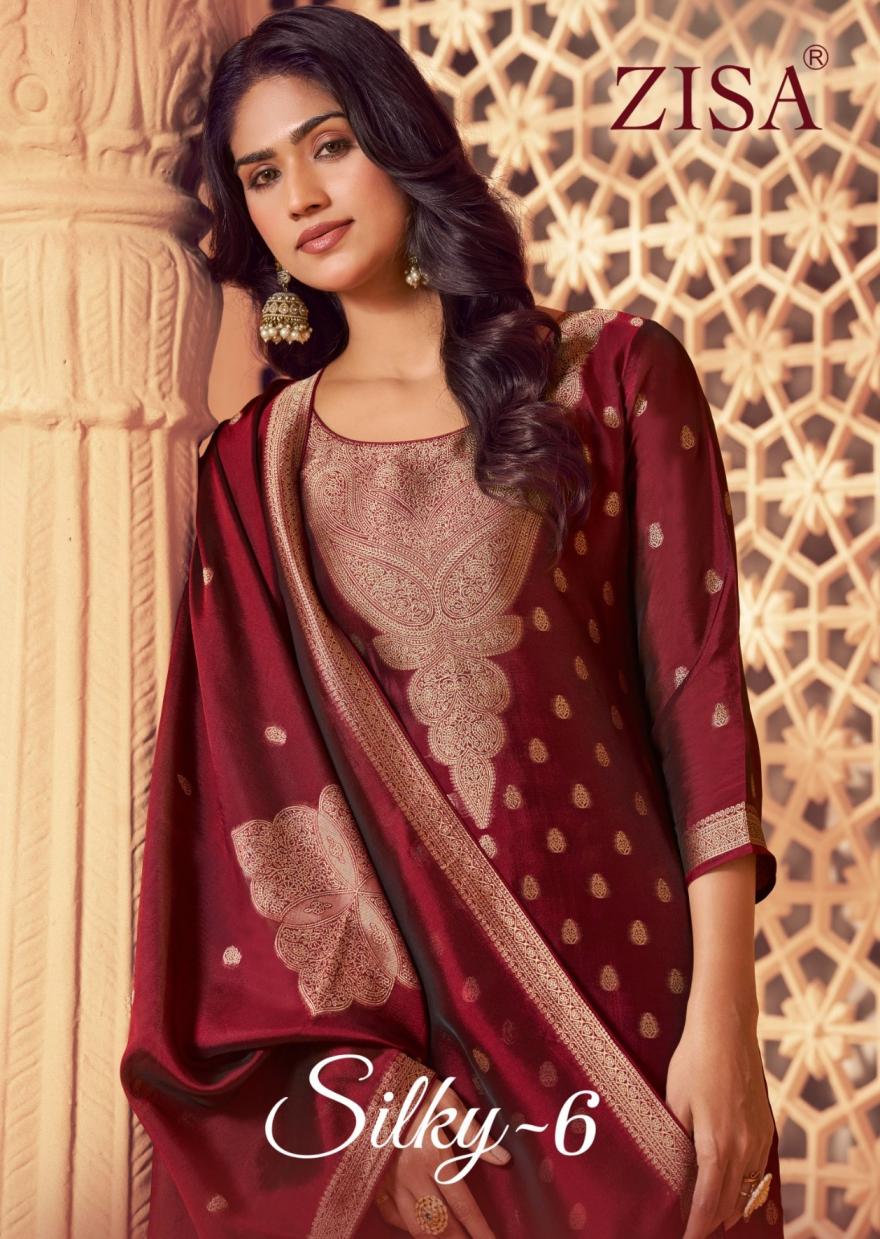 SILKY VOL 6 BY MEERA TRENDZ ZISA FANCY BAMBERG SILK JACQUARD 3PCS DRESS 