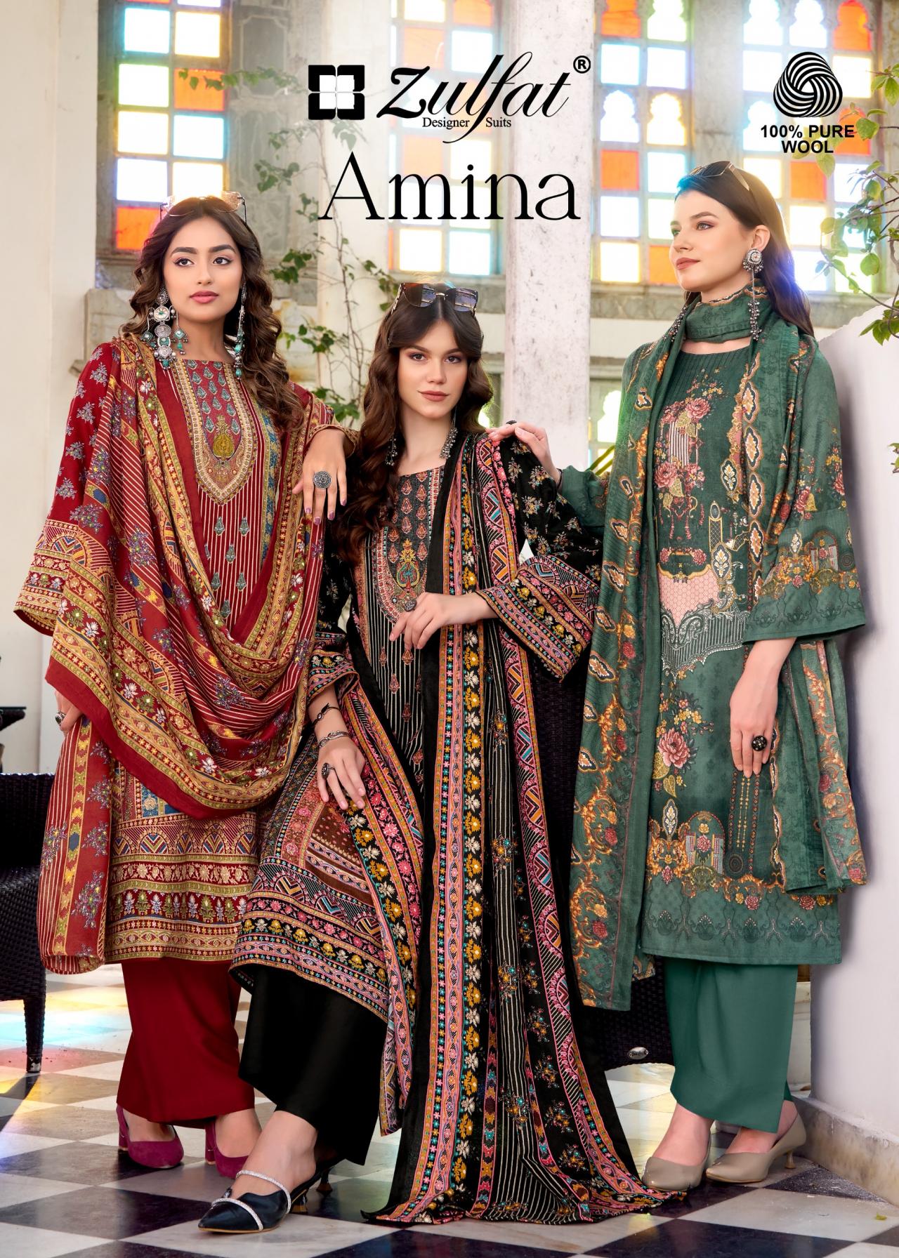 AMINA BY ZULFAT WOOLLEN PASHMINA FULL STITCH PLUS SIZE PAKISTANI SUITS 