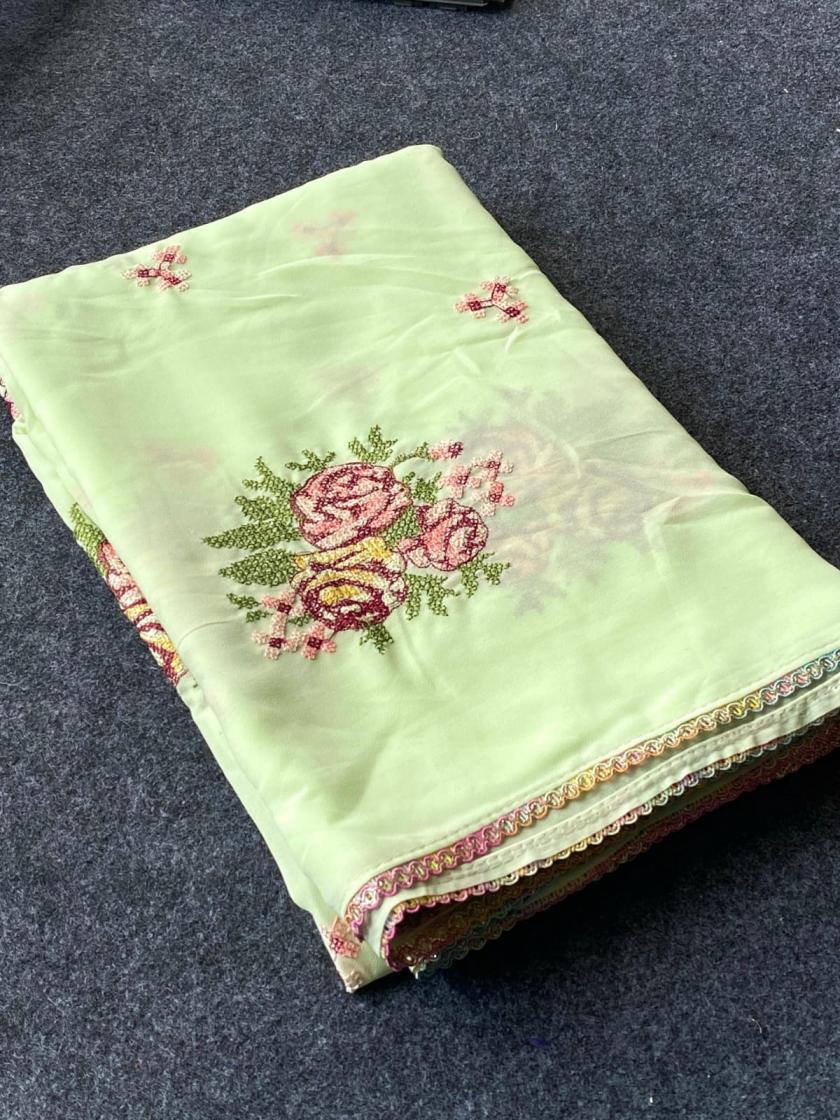 1017 SATIN GEORGETTE UNIQUE KASHMIRI STYLE SAREE 