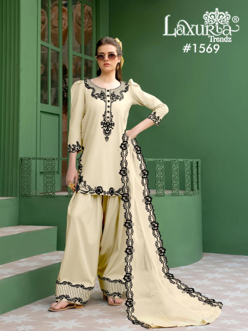 LAXURIA TRENDZ 1569 SATIN PLAZZO PAKISTANI FULL STITCH 3PCS 