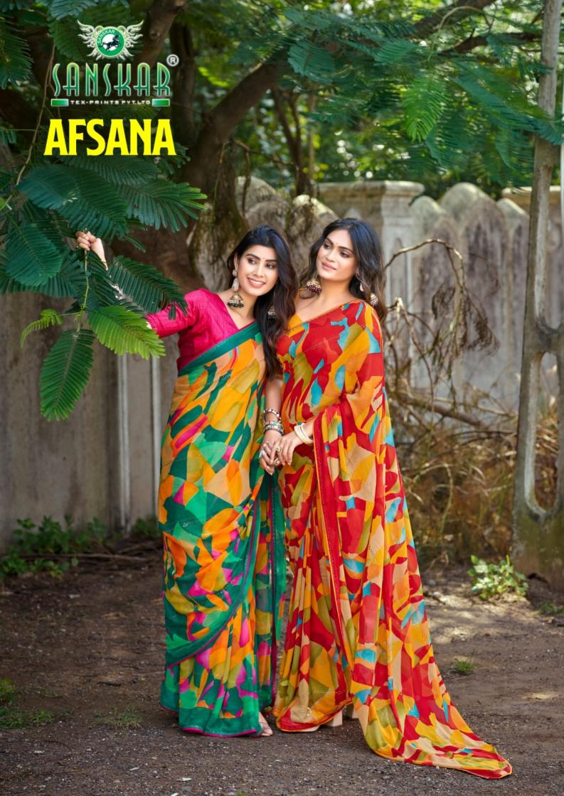 SANSKAR TEX PRINTS AFSANA TRENDY WEIGHTLESS SAREE ONLINE 