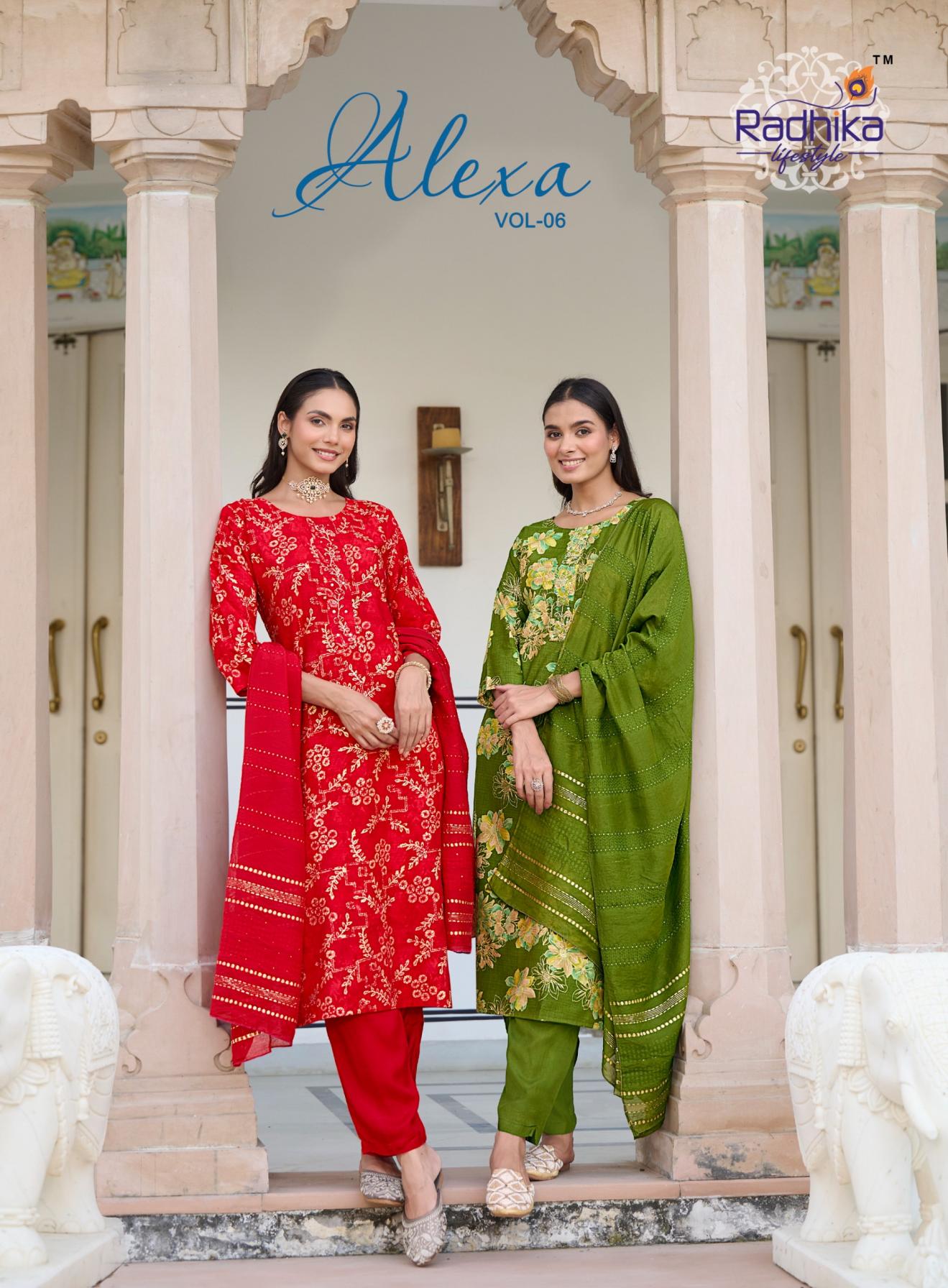 RADHIKA LIFESTYLE ALEXA VOL 6 FULL STITCH UNIQUE VERTICAN SILK SUITS 