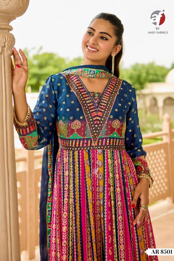AR 8501 BY ANJU FAB READYMADE CHINON CHIFFON COMBO ANARKALI GOWN WITH DUPATTA 