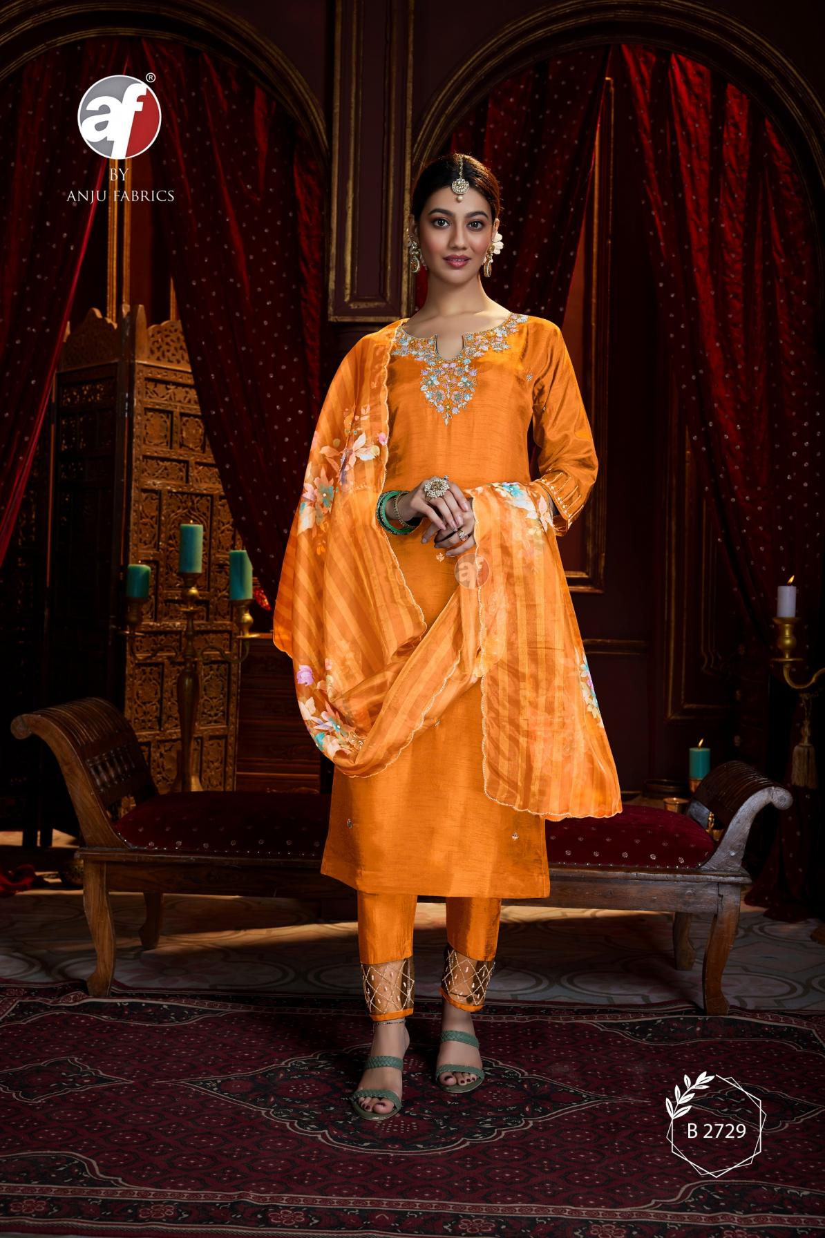 B 2729 BY ANJU FAB DOLA SILK COMBO SET READYMADE 3PCS 