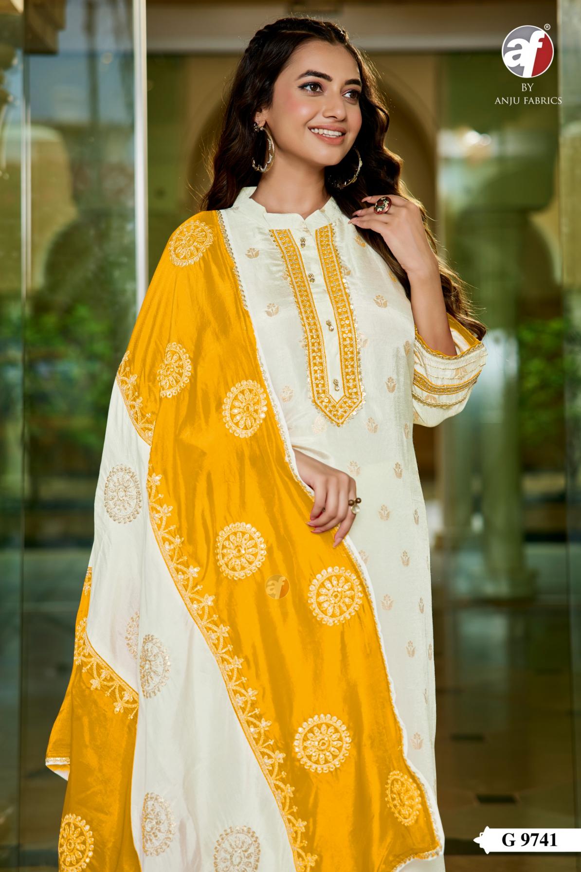 G 9741 BY ANJU FAB READYMADE DOLA SILK COMBO SET LADIES SUITS