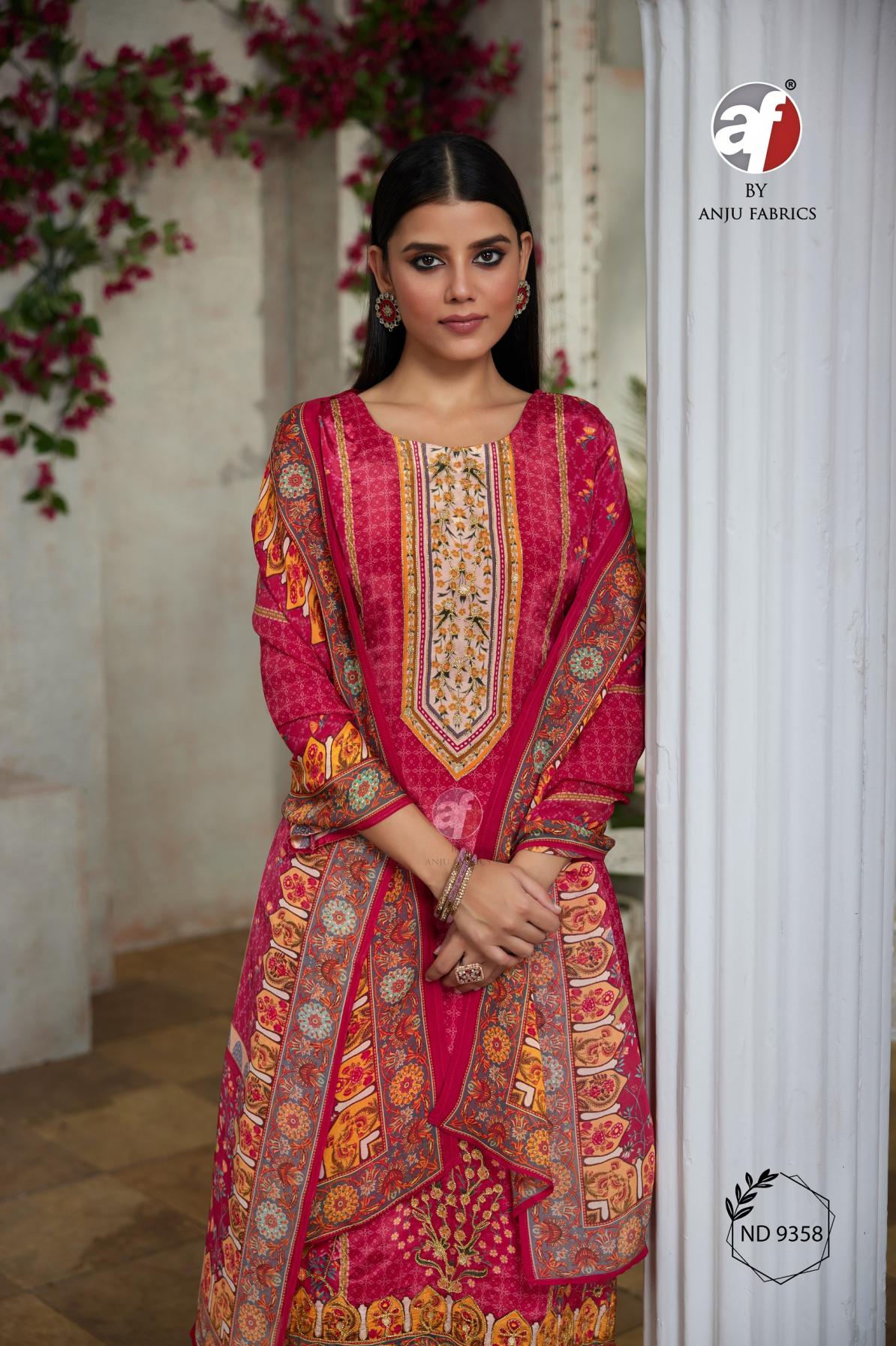 ND 9358 BY ANJU FAB READYMADE NATURAL CREPE STYLISH COMBO SUITS 