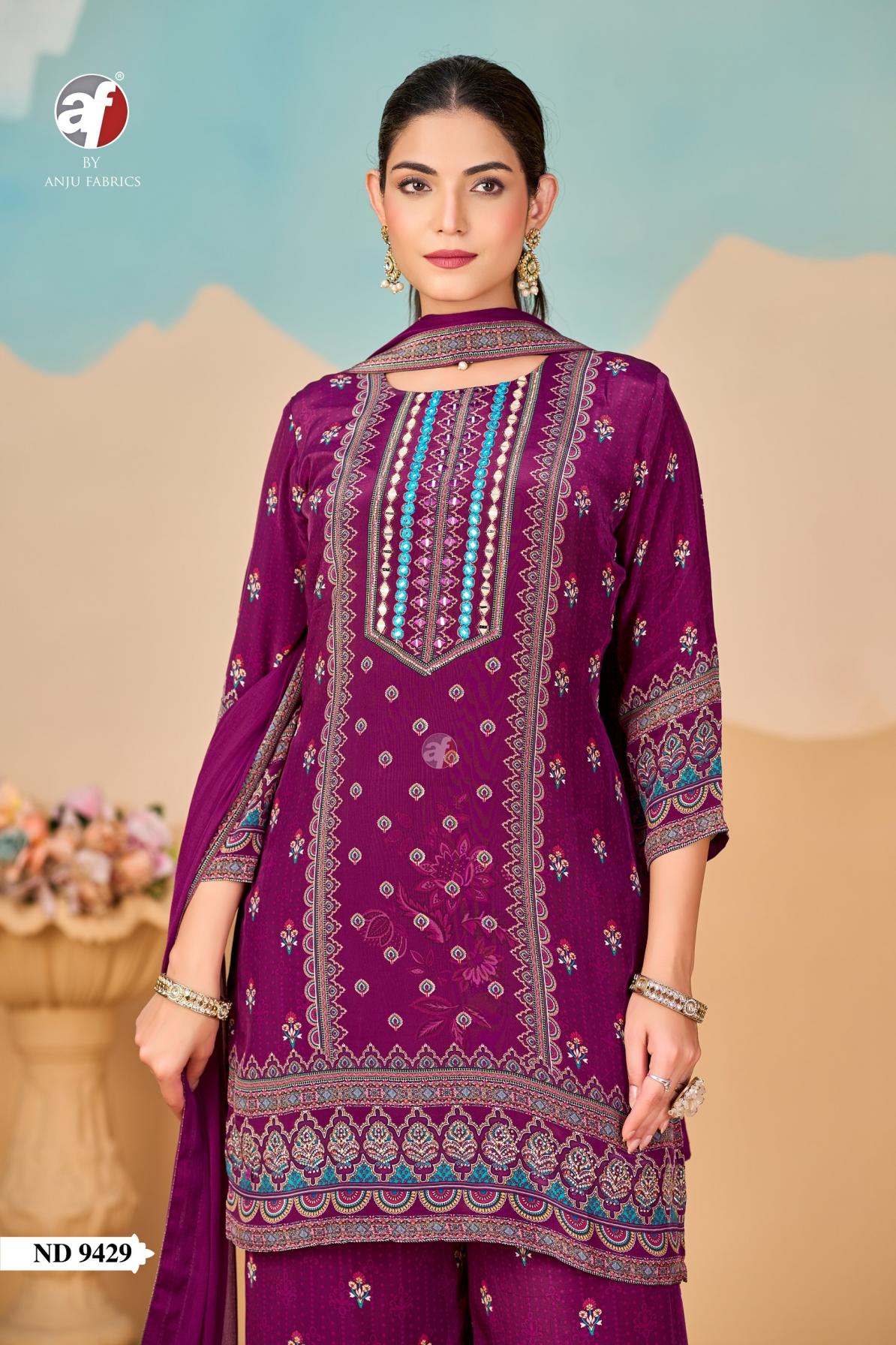 ND 9429 BY ANJU FAB FULL STITCH NATURAL CREPE COMBO PLAZZO DRESS