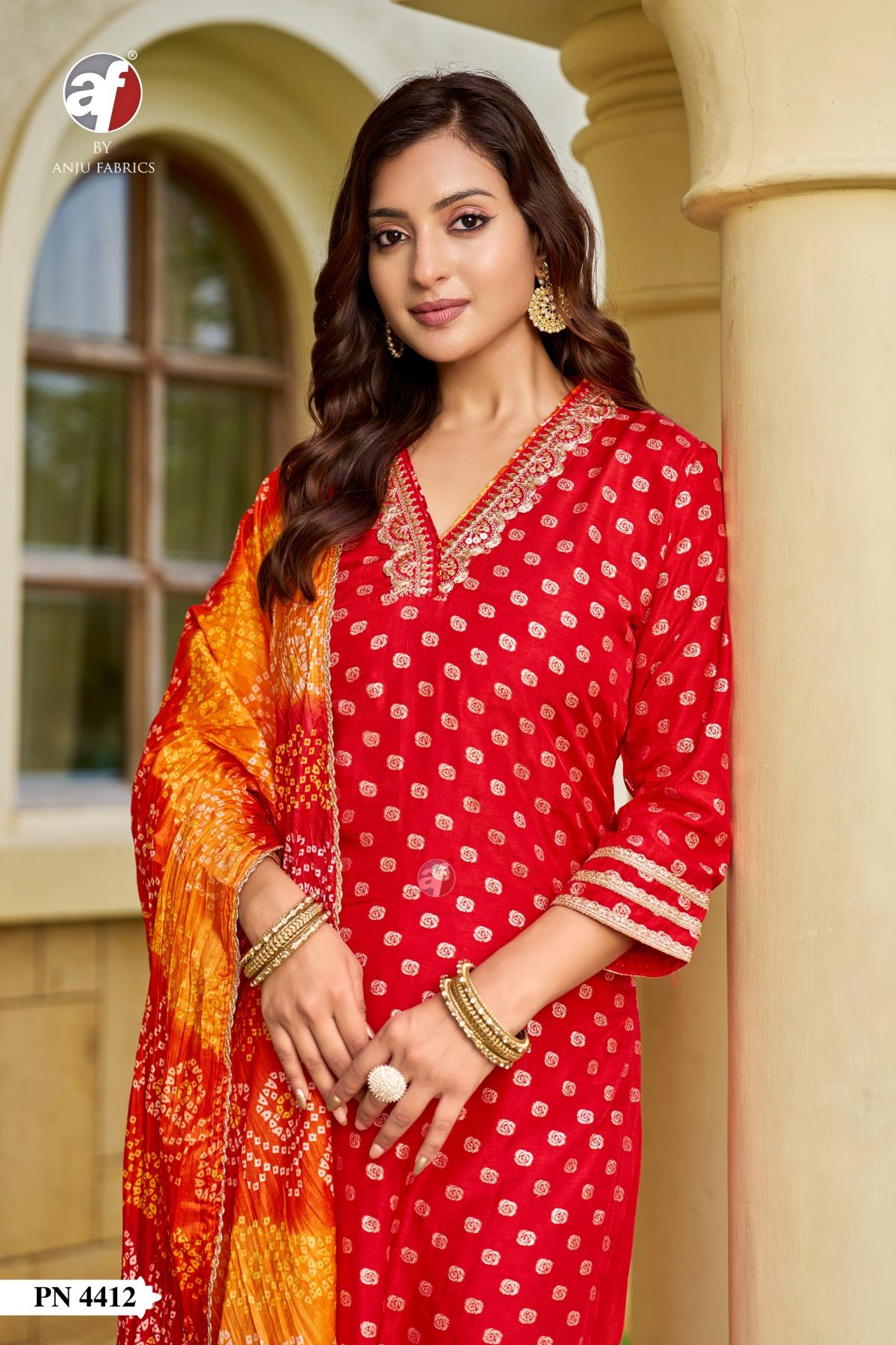 PN 4411-4413 BY ANJU FAB READYMADE UNIQUE RUSSIAN SILK COMBO DRESS