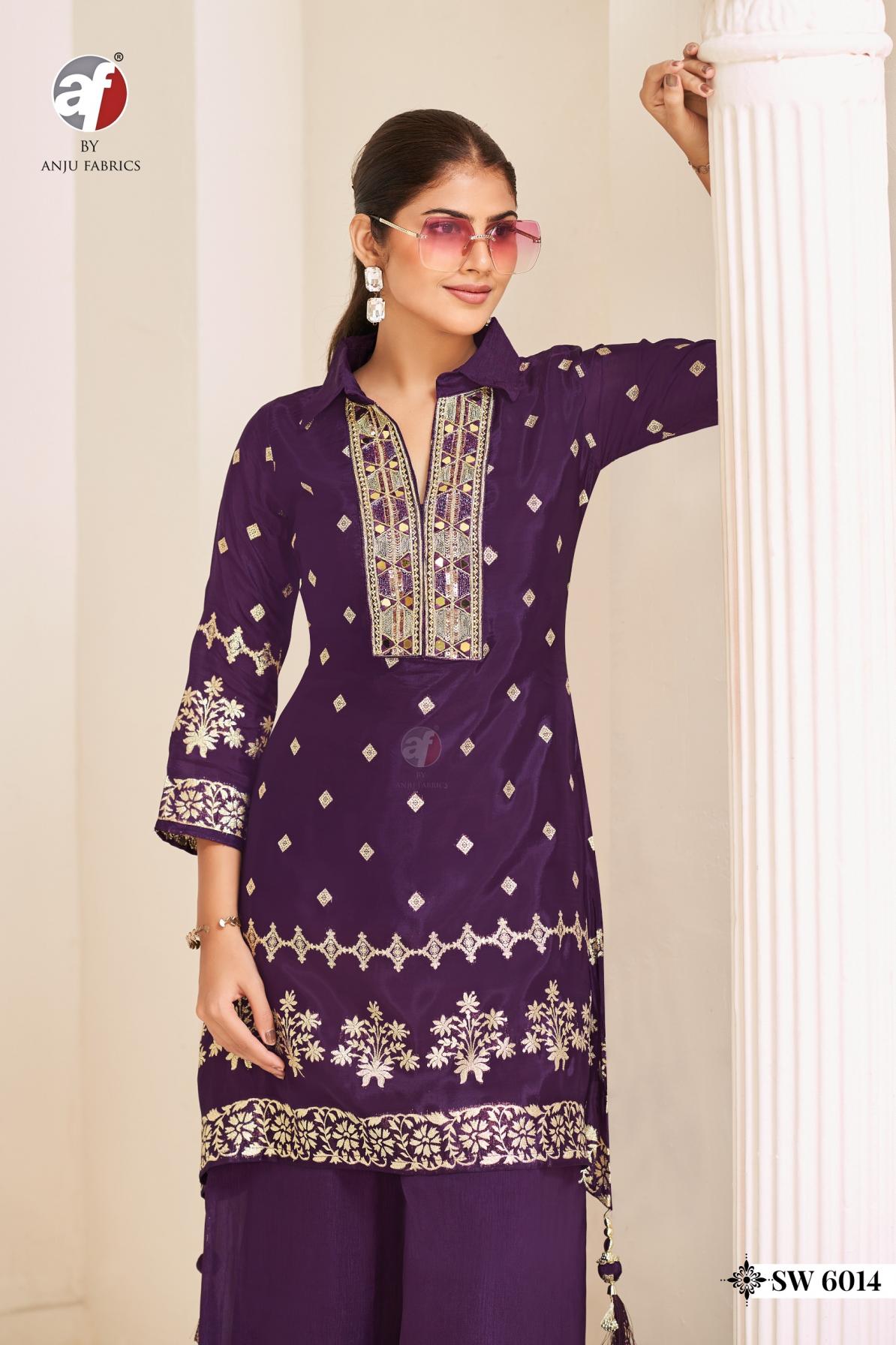 SW 6014 BY ANJU FAB READYMADE NATURAL CREPE COMBO 3PCS DRESS 