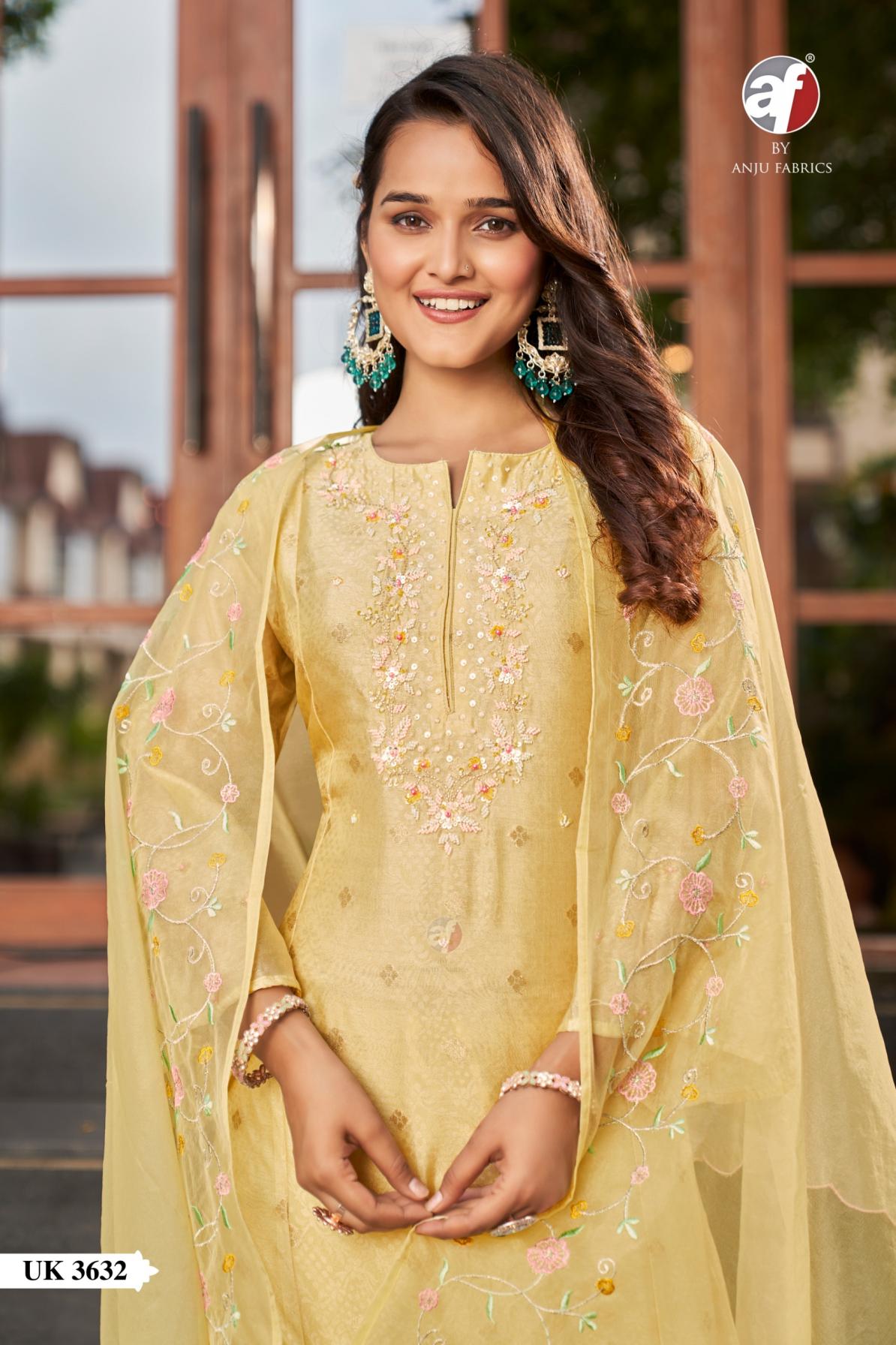 UK 3631-3633 BY ANJU FAB FULL STITCH A-LINE TEXTURE ORGANZA WITH JACQUARD COMBO 3PCS DRESS  