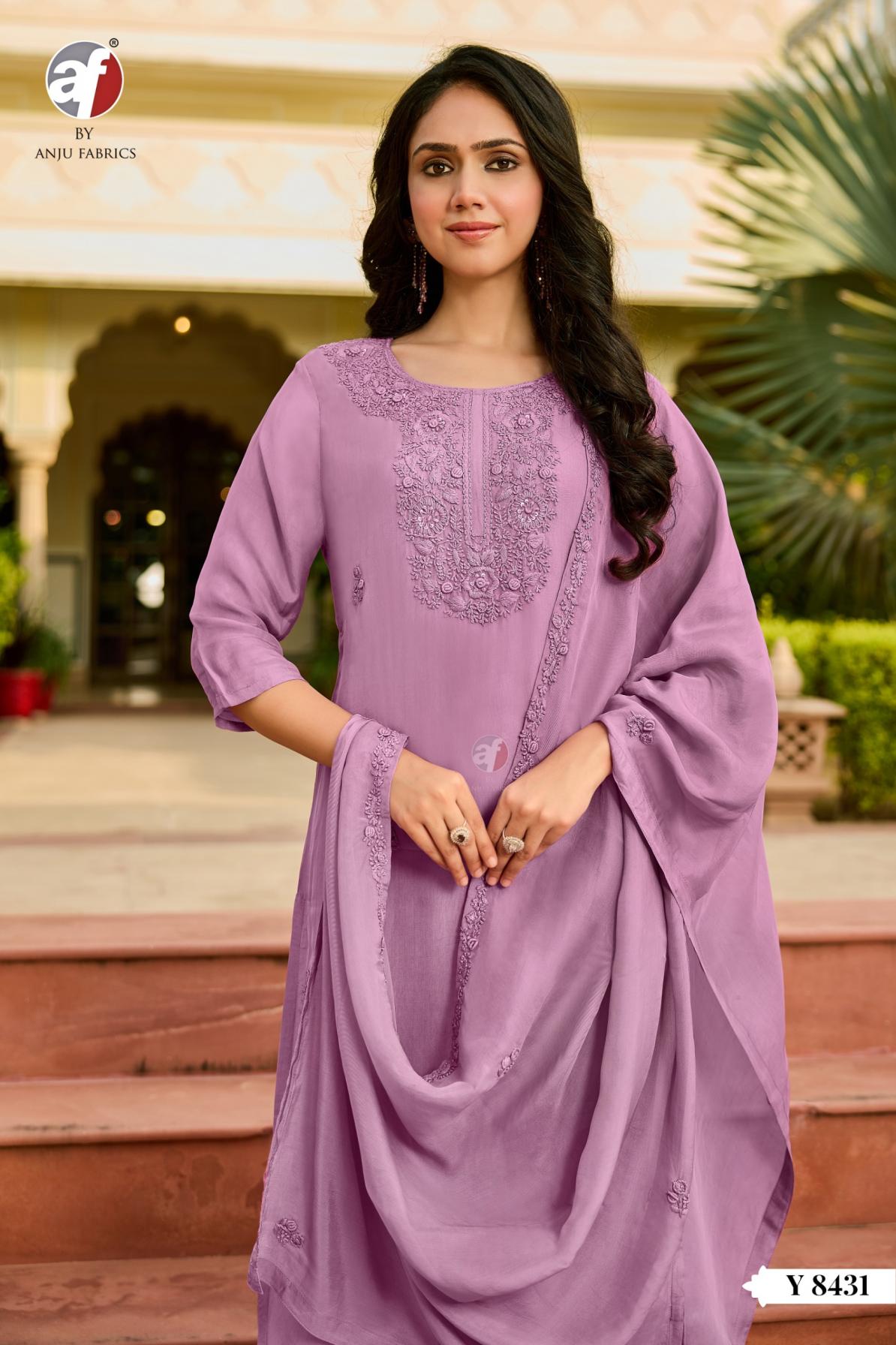 Y 8431-8432 BY ANJU FAB READYMADE VISCOSE ORGANZA COMBO SUITS 