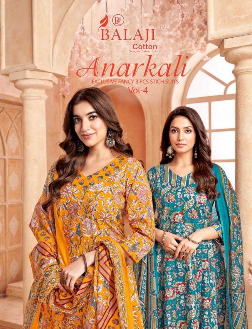 ANARKALI VOL 4 BY BALAJI COTTON FULL STITCH GRAM PALI SUITS 