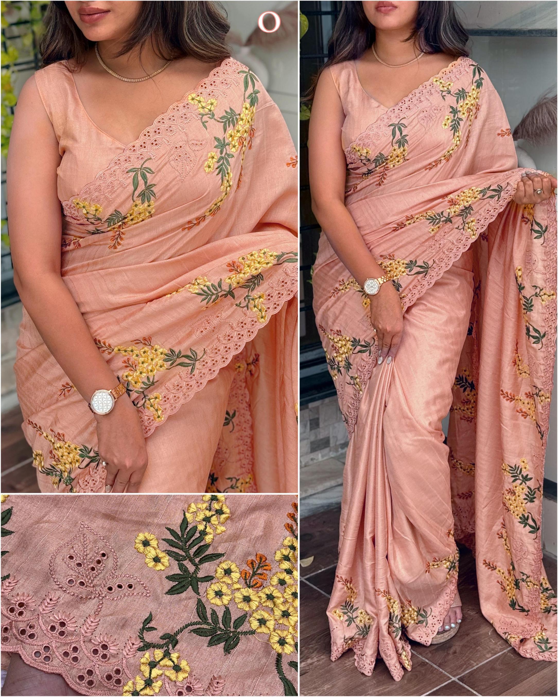 BHAGYALAXMI TUSSER COTTON EMBROIDERY WORK SAREE SUPPLIER 