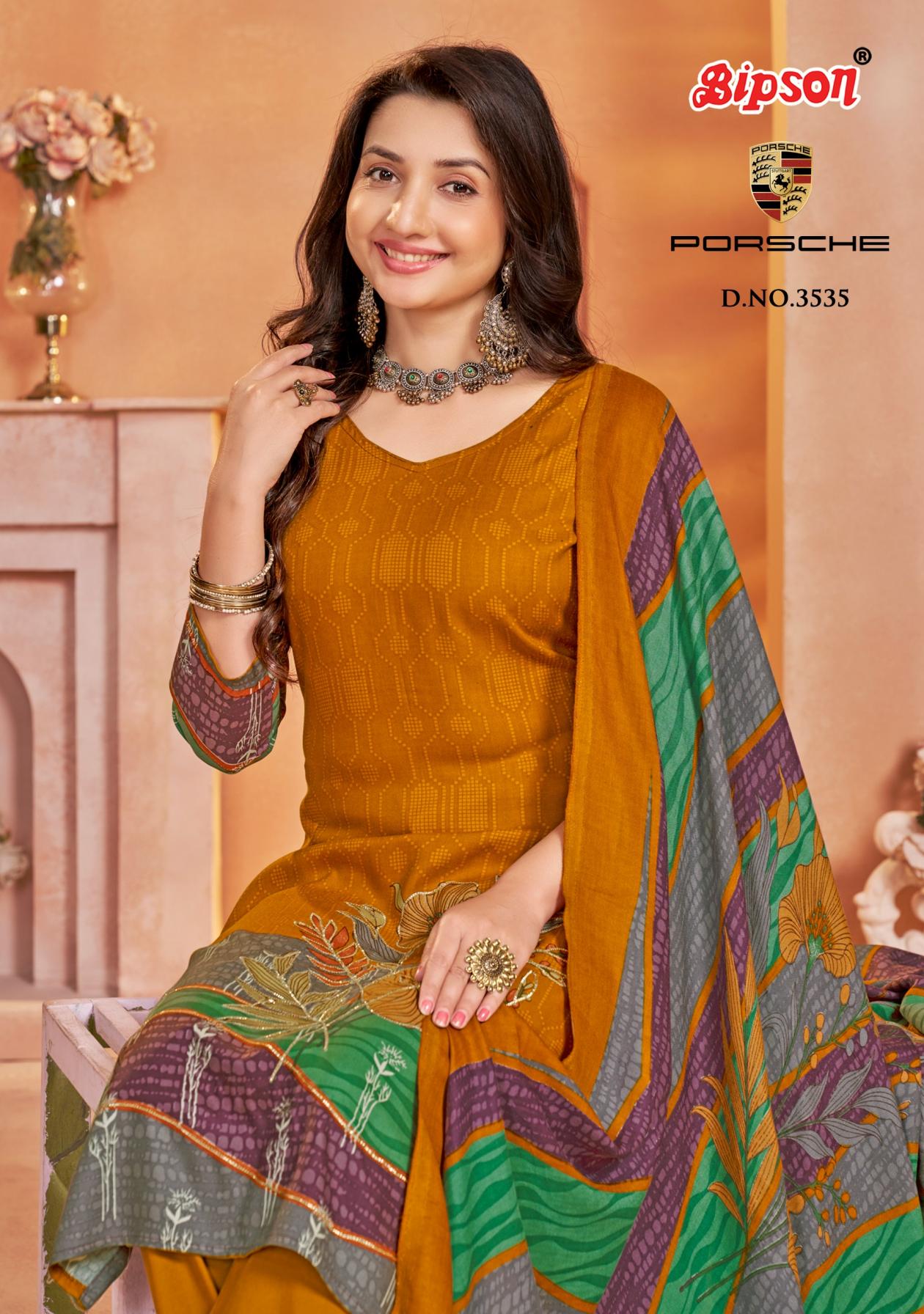 PORSCHE 3535 BY BIPSON PRINTS VISCOSE PASHMINA 3PCS DRESS