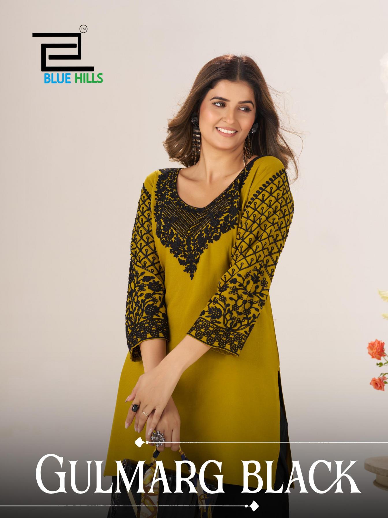 GULMARG BLACK BY BLUE HILLS RAYON FULL STITCH PLUS SIZE TOPS 