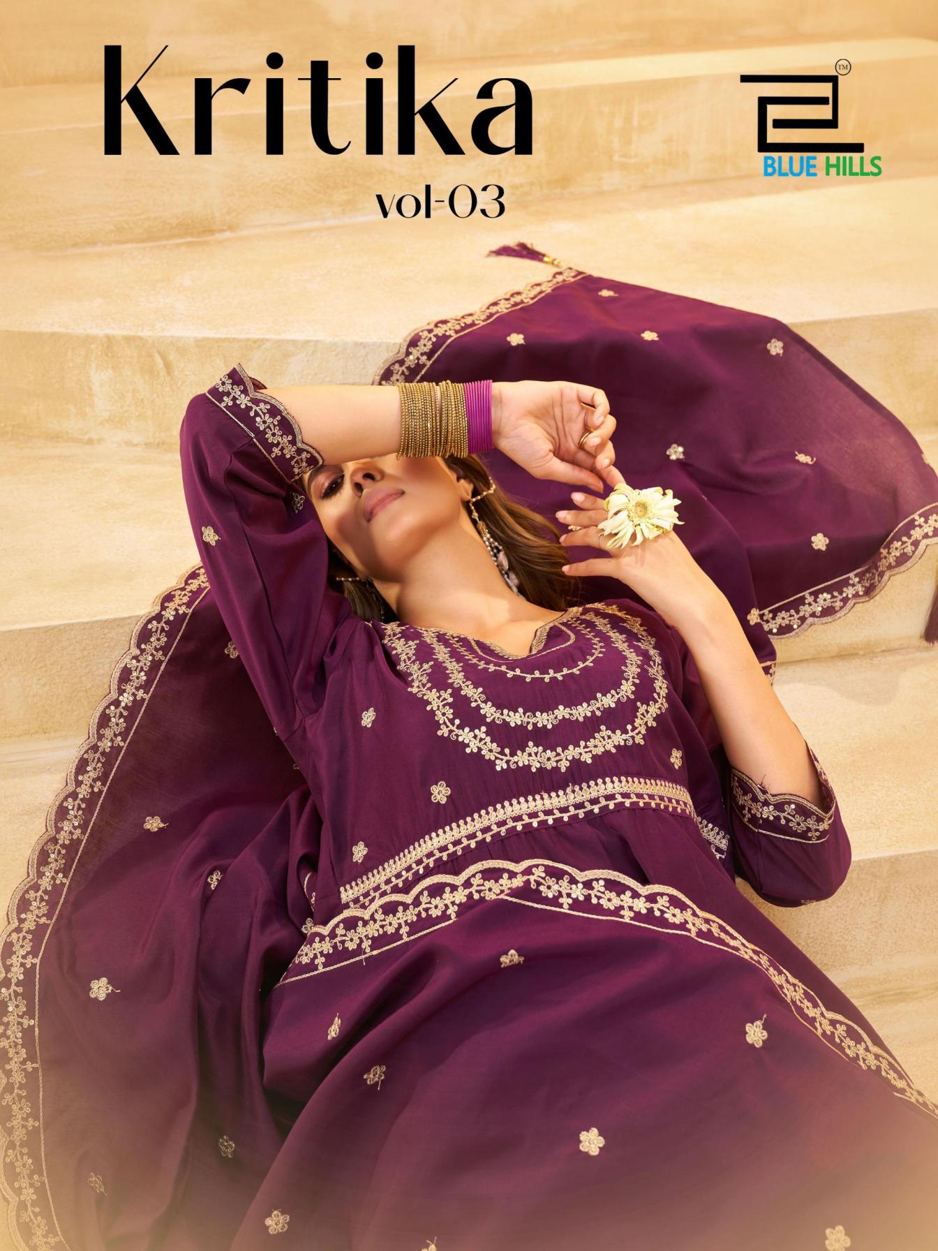 KRITIKA VOL 3 BY BLUE HILLS ROMAN SILK FULLY STITCH BIG SIZE DRESS