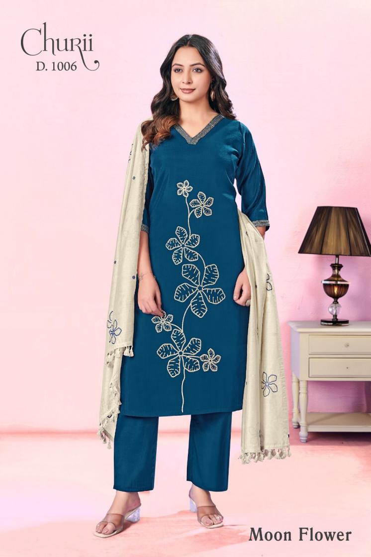 MOON FLOWER BY CHURII READYMADE VISCOSE ROMAN SILK COMBO SUIT