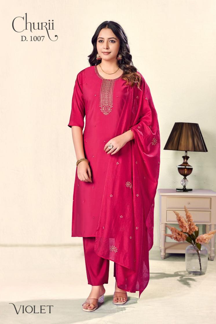 VIOLET BY CHURII FULL STITCH VISCOSE ROMAN SILK COMBO SUITS 