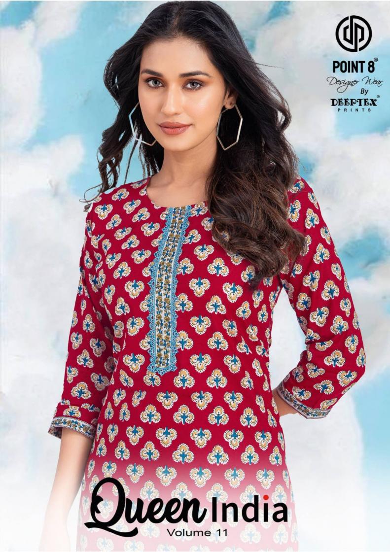 QUEEN INDIA VOL 11 BY DEEPTEX POINT 8 FULL STITCH COTTON LONG KURTI 