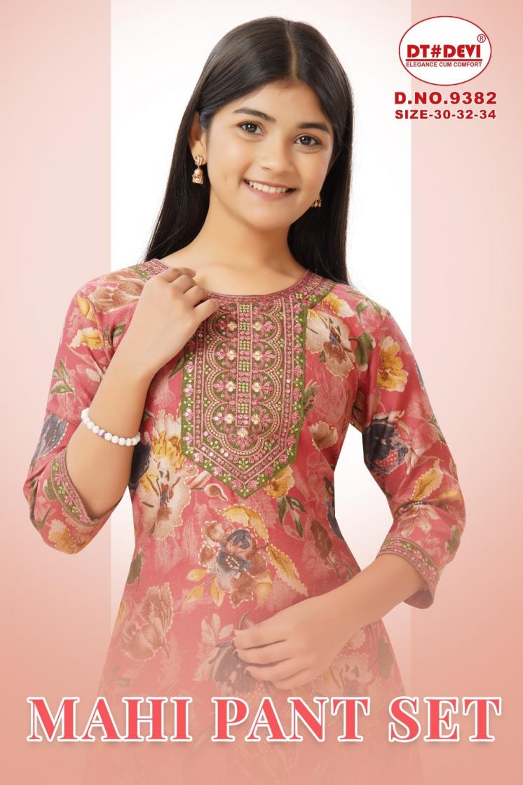 MAHI 9382 BY DT DEVI FUL STITCH VETICAN SILK COMBO KIDS SUITS 