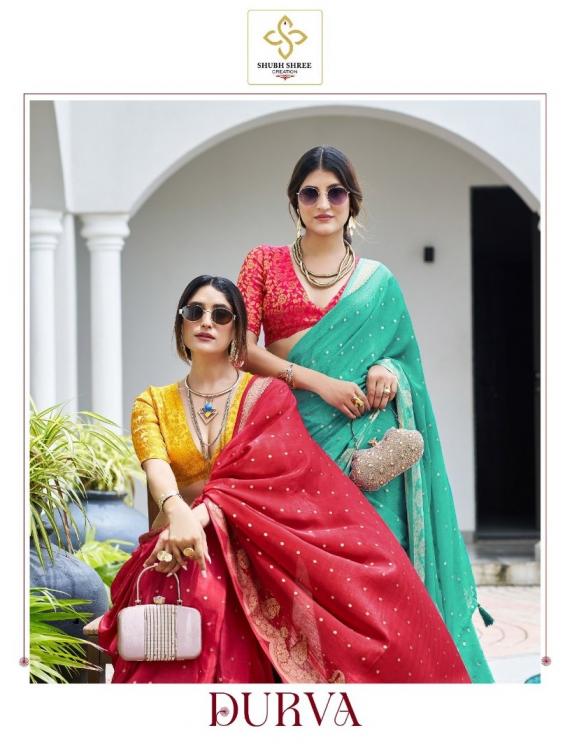 SHUBH SHREE CREATION DURVA ALFINO CHIFFON JACQUARD SAREE ONLINE 