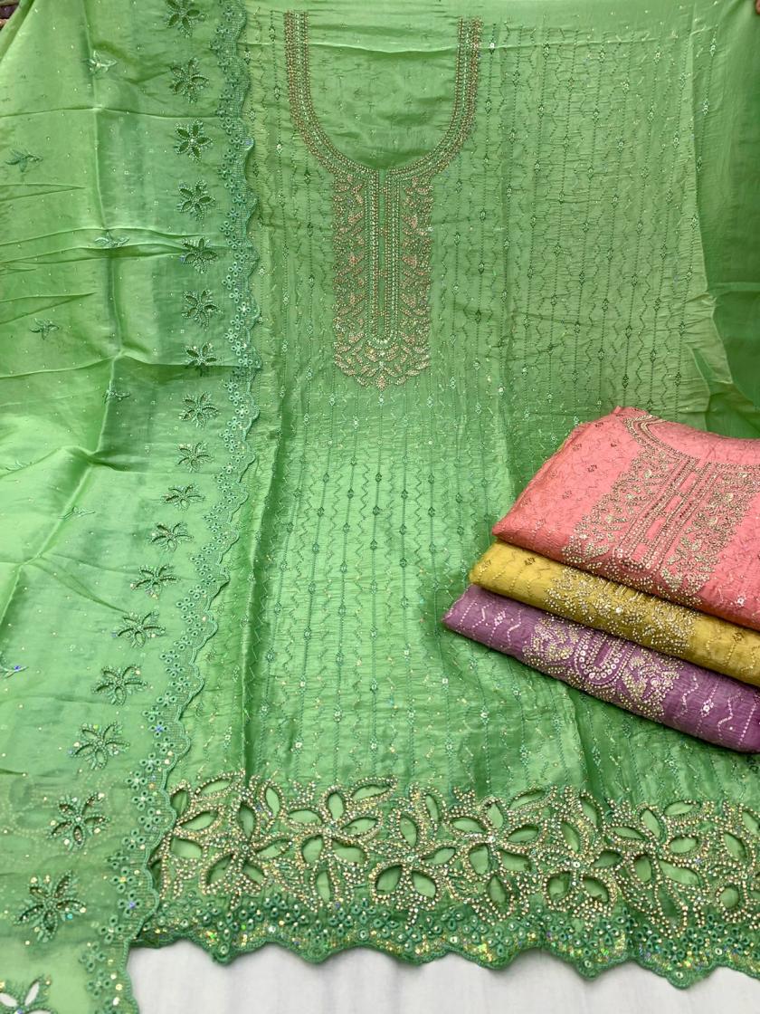 FANCY MACHINE JHARKANS DOLOMITE SILK UNSTITCH SUIT