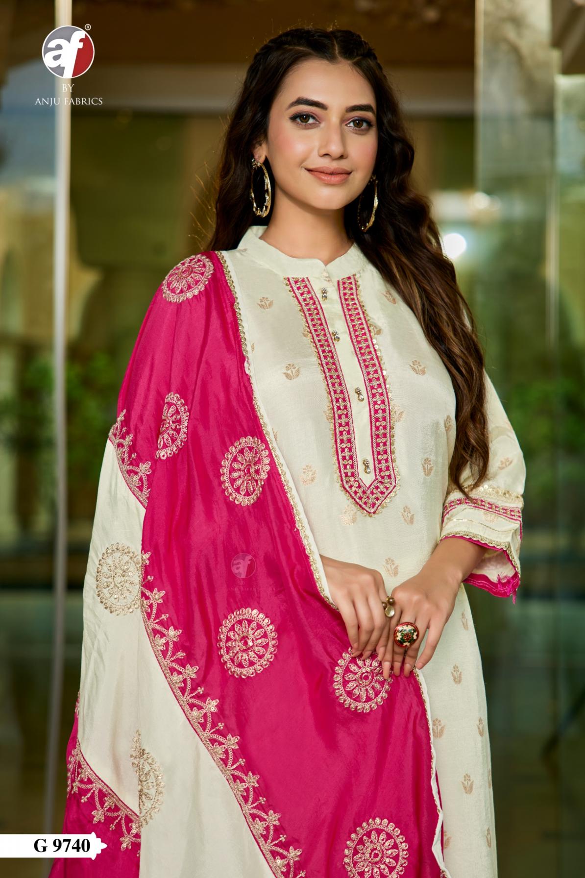 ANJU FAB G 9740 DOLA SILK FULL STITCH STYLISH COMBO SUITS 