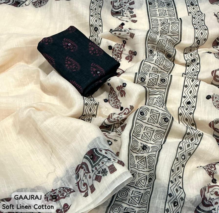 GAAJRAJ LINEN COTTON MIRROR WORK DESIGNER SAEEES  