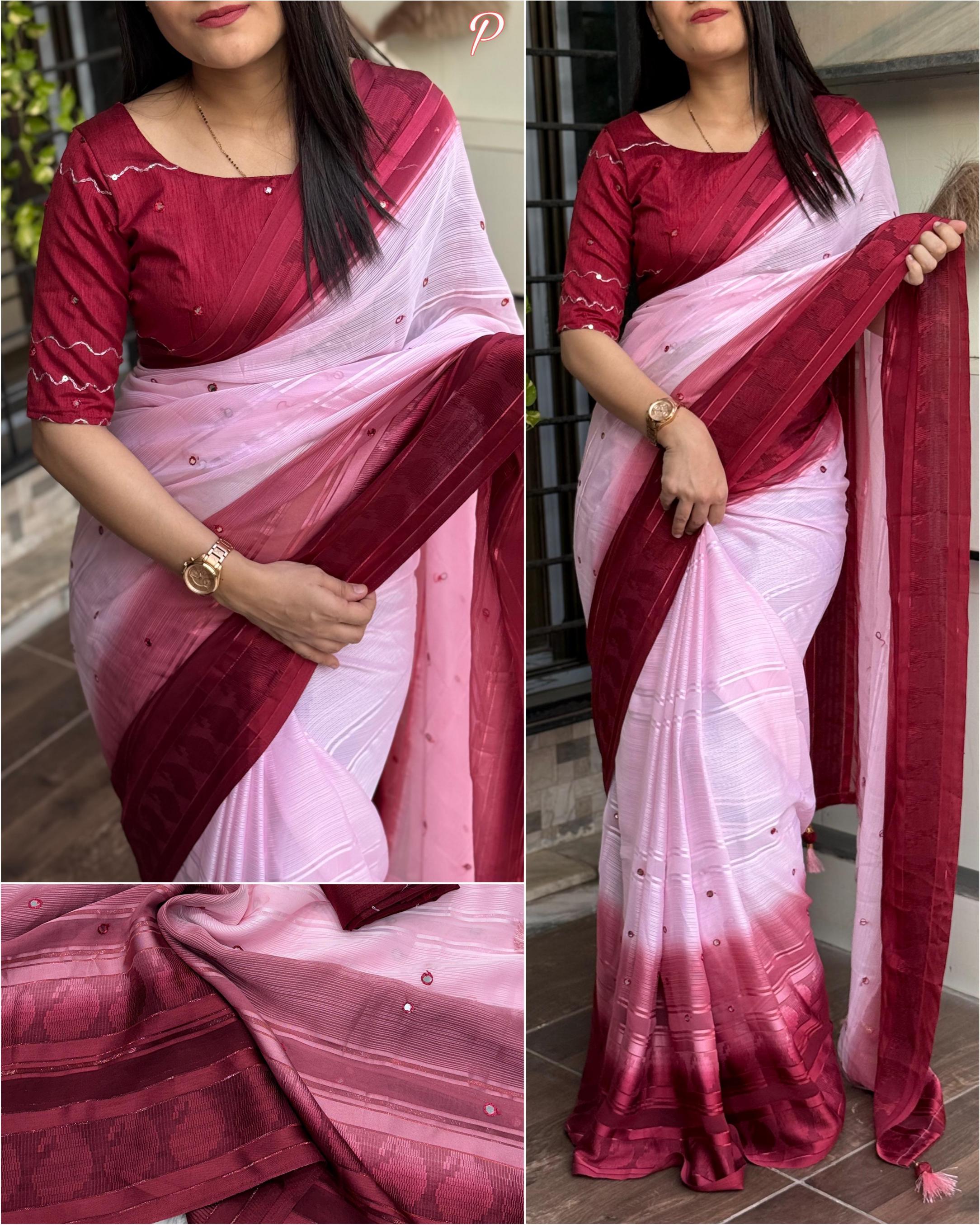 HANAYA FASHIONABLE GEORGETTE WEAVING LINING SAREES 