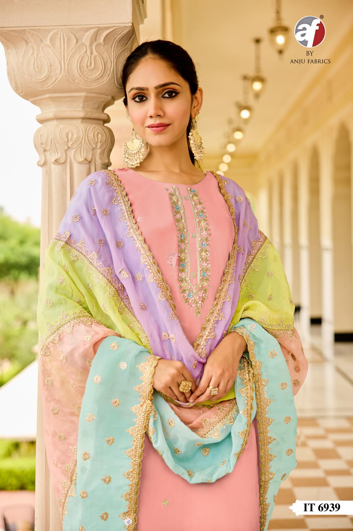ANJU FAB IT 6939 READYMADE NATURAL CREPE PRETTY COMBO DRESS