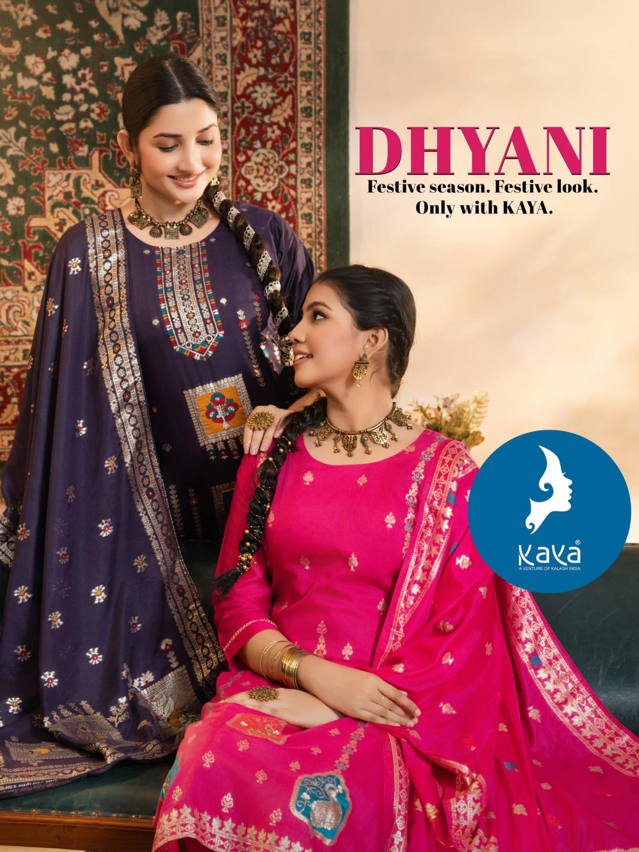 DHYANI BY KAYA AMAZING CHANDERI JACQUARD FULL STITCH 3PCS DRESS
