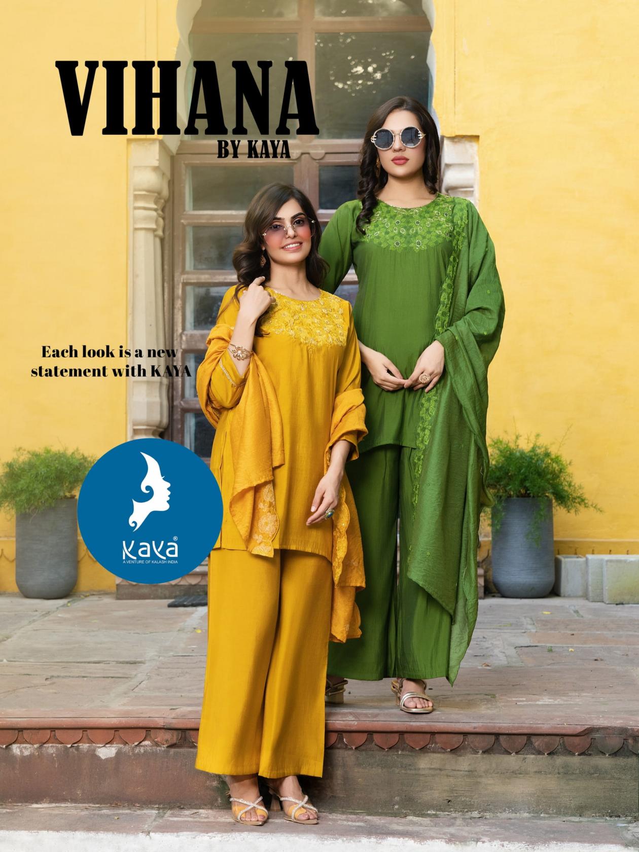 VIHANA BY KAYA PRETTY ROMAN FULL STITCH PLUS SIZE PLAZZO SUIT 