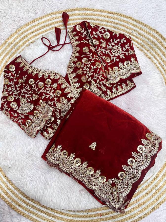 KC 614 FENDY SATIN SILK EMBROIDERED SAREE FOR WOMENS 