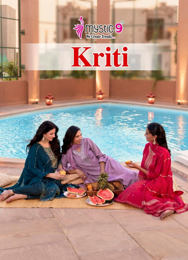 MYSTIC9 KRITI VOL 1 FULL STITCH VERTICAN SHIMMER DOBBY 3PCS DRESS