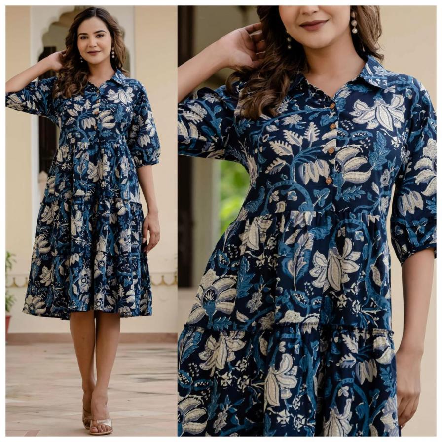 MODERN READYMADE RUFFLE COTTON MIDI ONE PIECES COMBO KURTI ONLINE 